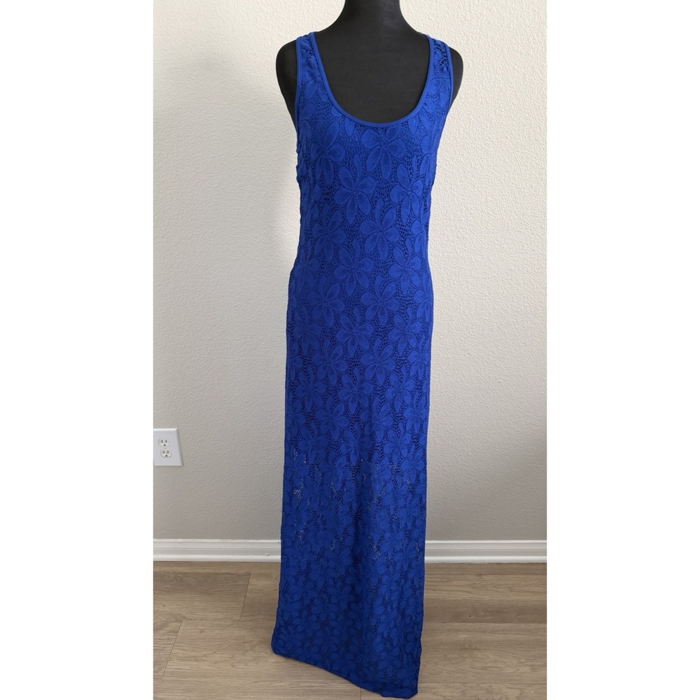 Laundry by Design XS Cobalt Blue Lace Maxi Dress Sleeveless Tank Bodycon 90s Y2K